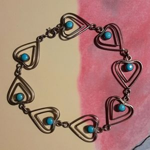 Vintage • turquoise and silver heart bracelet